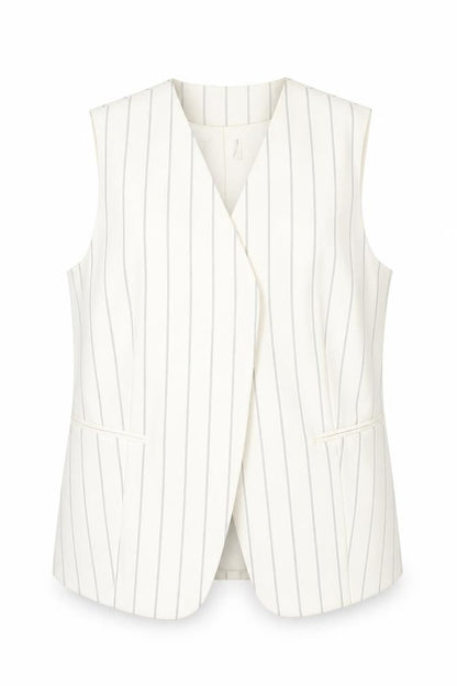 Marks and Spencer Women Ivory Striped Sleeveless Wrap Blouse UK 12