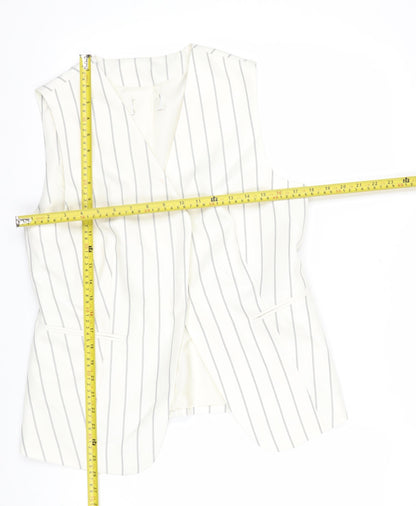 Marks and Spencer Women Ivory Striped Sleeveless Wrap Blouse UK 12