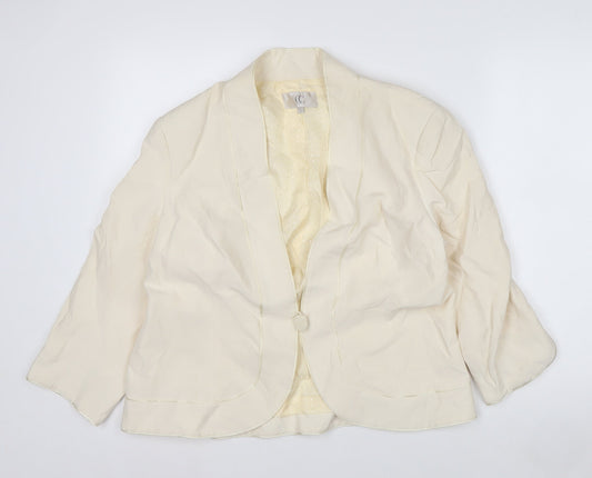 CC Women’s Ivory Silk Linen Blazer Size 16 Shawl Collar One Button