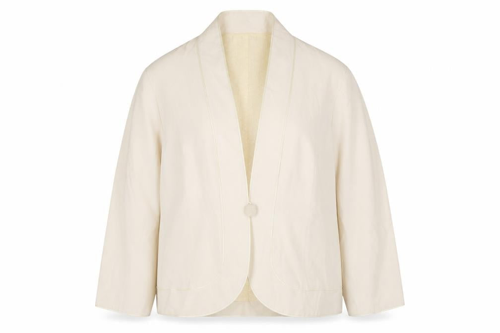 Country Casuals Women’s Ivory Silk Linen Blazer Size 16 Shawl Collar One Button