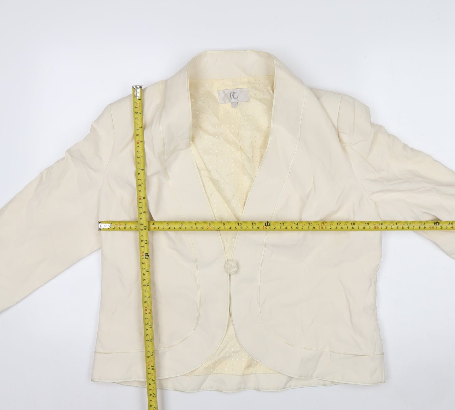 CC Women’s Ivory Silk Linen Blazer Size 16 Shawl Collar One Button