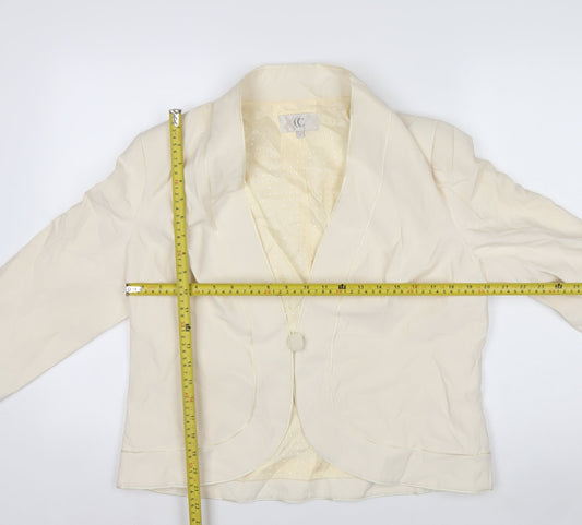 CC Women’s Ivory Silk Linen Blazer Size 16 Shawl Collar One Button