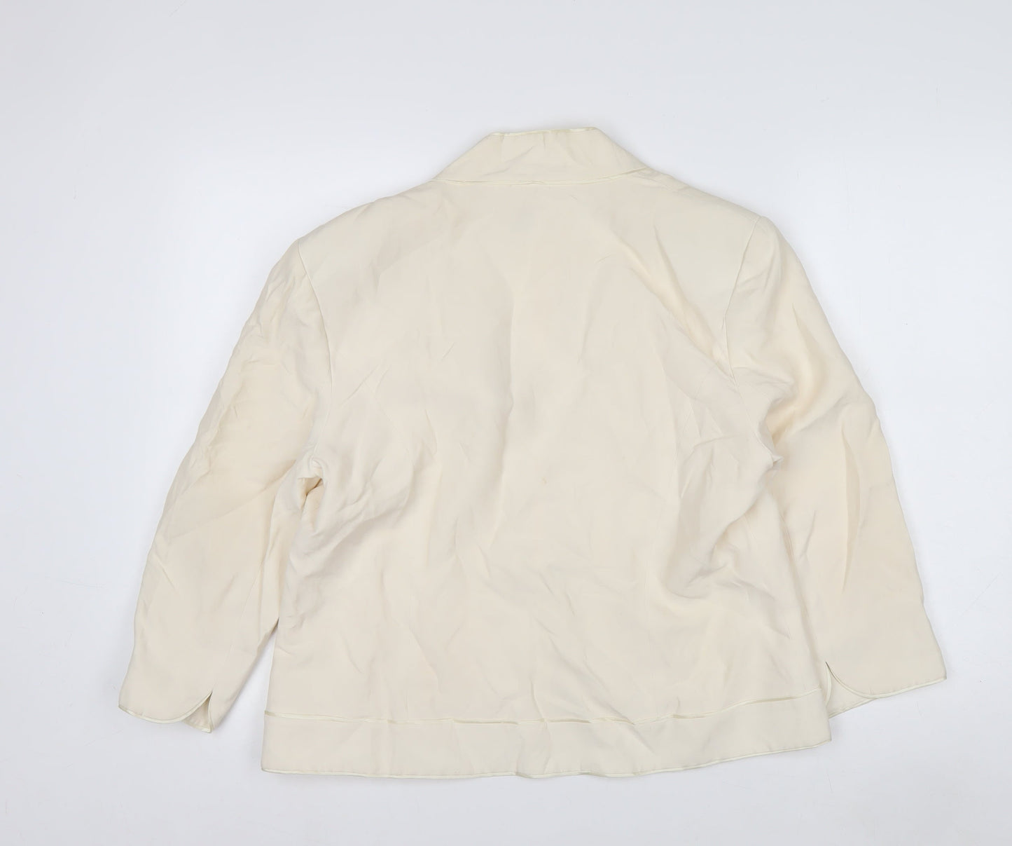 CC Women’s Ivory Silk Linen Blazer Size 16 Shawl Collar One Button
