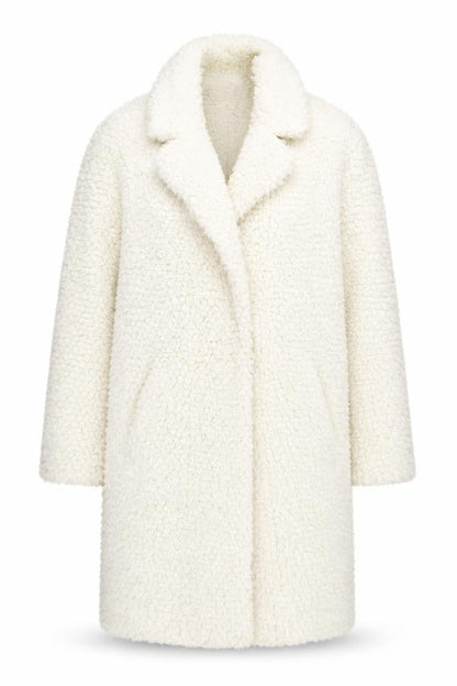 Pomodoro Womens Ivory Long Teddy Coat Size 10 Open Fleece Overcoat
