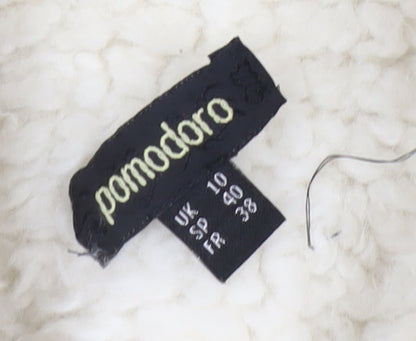 Pomodoro Womens Ivory Long Teddy Coat Size 10 Open Fleece Overcoat