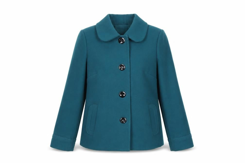BHS Petite Women's Blue Pea Coat Size 10 Button Mid-Length Jacket