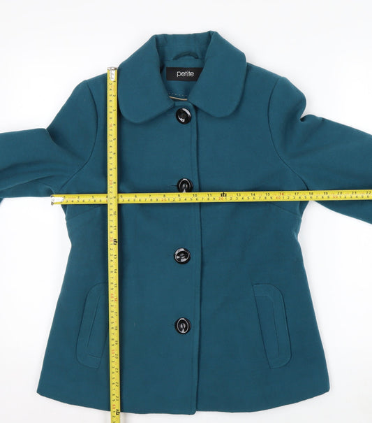 BHS Petite Women's Blue Pea Coat Size 10 Button Mid-Length Jacket