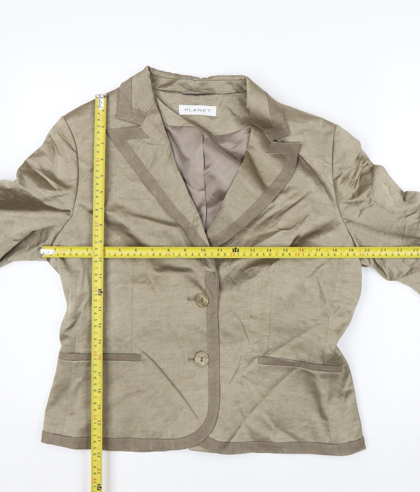 Planet Womens Beige Linen-Blend Single-Breasted Blazer Jacket Size 12