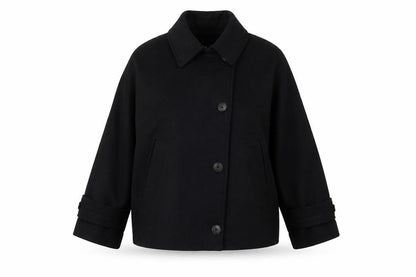 Zara Women Black Wool Blend Short Relaxed Button Jacket Size S