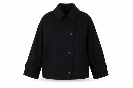 Zara Women Black Wool Blend Short Relaxed Button Jacket Size S