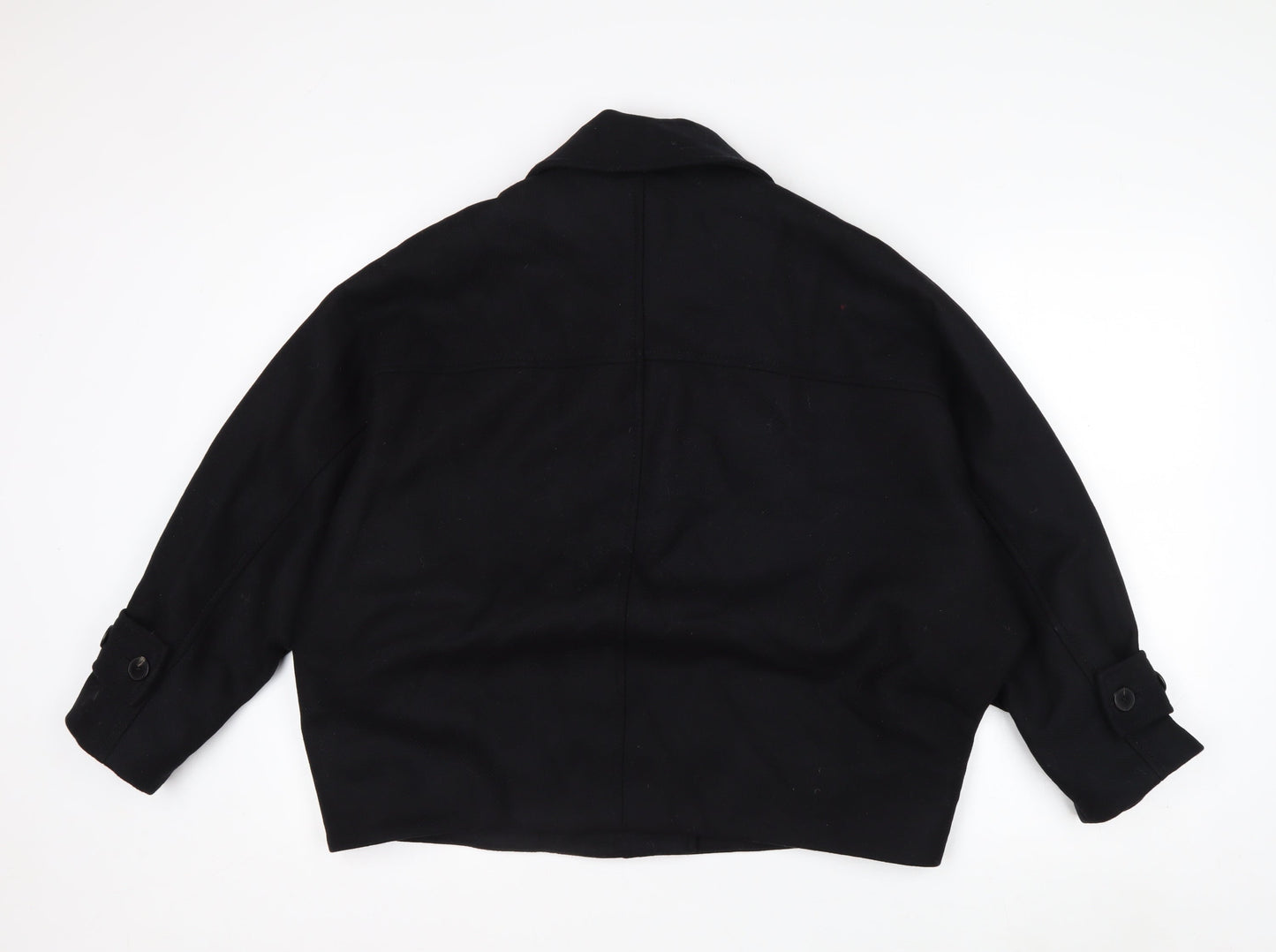 Zara Women Black Wool Blend Short Relaxed Button Jacket Size S