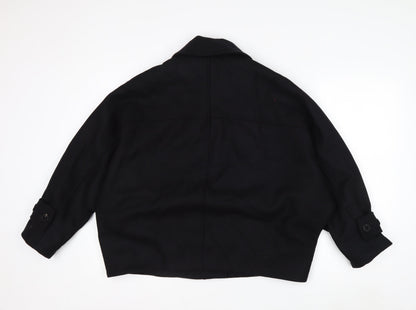 Zara Women Black Wool Blend Short Relaxed Button Jacket Size S