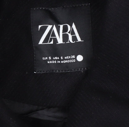 Zara Women Black Wool Blend Short Relaxed Button Jacket Size S