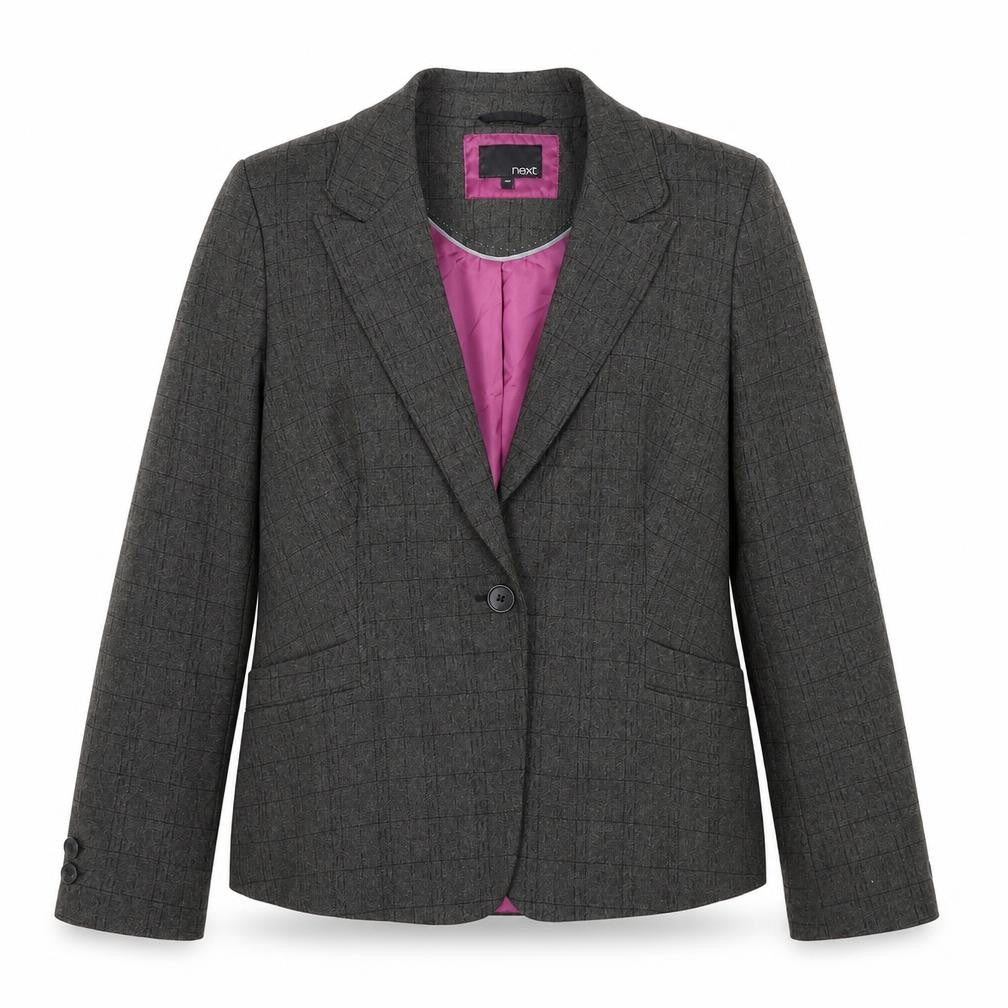 Next Women’s Grey Check Single-Breasted Blazer Size 16 Regular