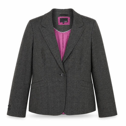 Next Women’s Grey Check Single-Breasted Blazer Size 16 Regular