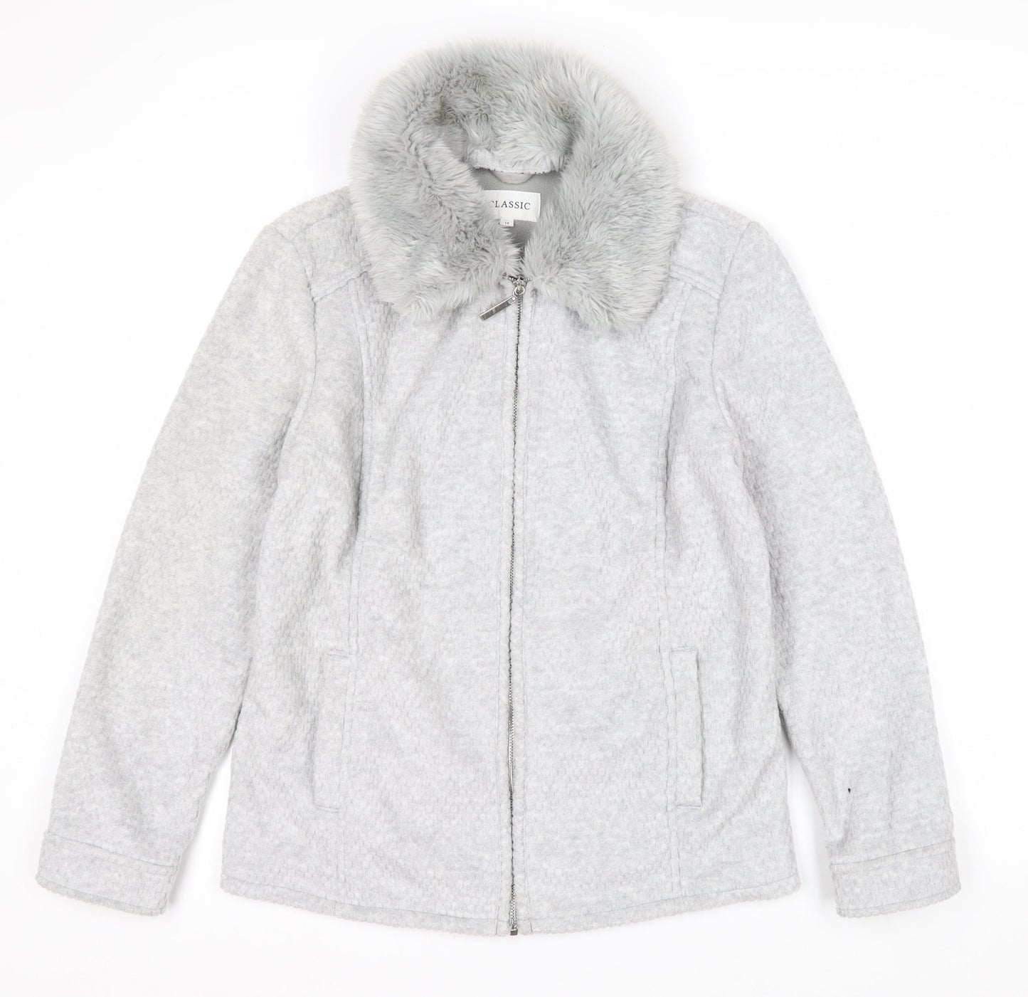 Marks and Spencer Women’s Grey Faux Fur Collar Zip Jacket Size 14
