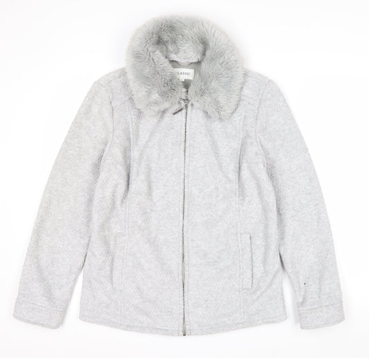 Marks and Spencer Women’s Grey Faux Fur Collar Zip Jacket Size 14