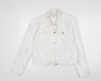 Primark Women White Cotton Basic Jacket Size 10 Casual Twill Short