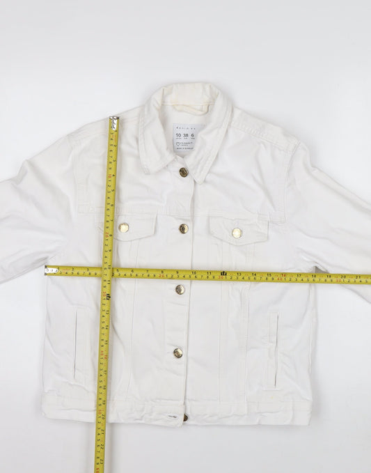 Primark Women White Cotton Basic Jacket Size 10 Casual Twill Short