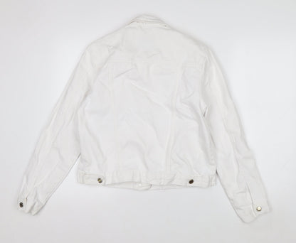Primark Women White Cotton Basic Jacket Size 10 Casual Twill Short