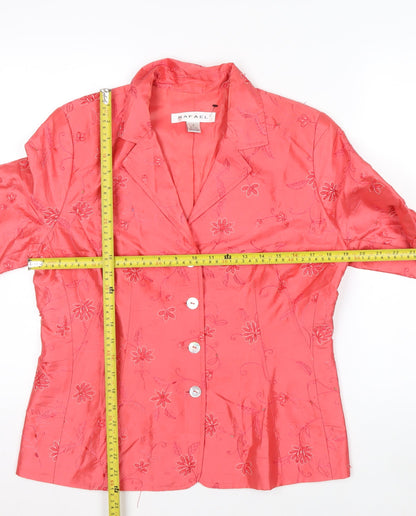 Rafael Women Pink Silk Floral Embroidered Suit Jacket Size 8
