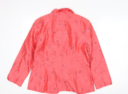 Rafael Women Pink Silk Floral Embroidered Suit Jacket Size 8