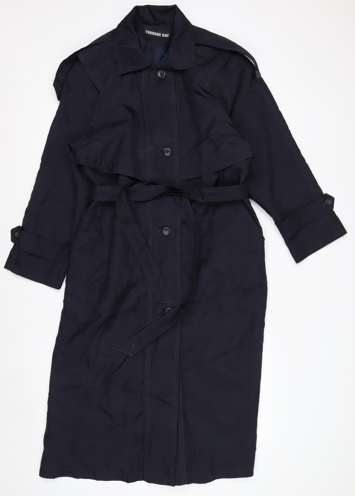 Thunder Bay Women's Blue Polyester Long Trench Coat Size 8