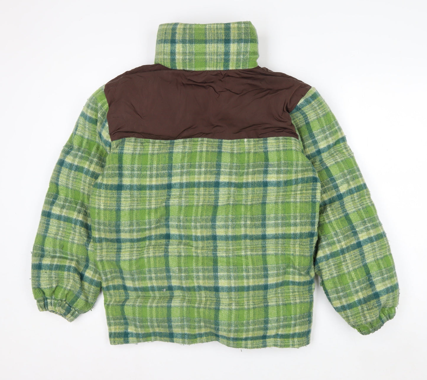 NECYSTUDIO Men's Green Check Puffer Jacket Size S Full Zip Winter Coat