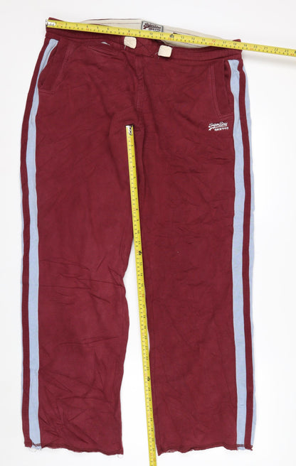 Superdry Men's Red Track Pants Large with Side Stripe
