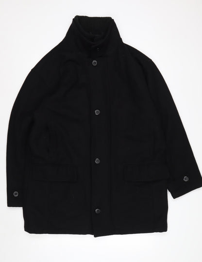 KARACOL Men's Black Wool Blend Mid-Length Overcoat XL
