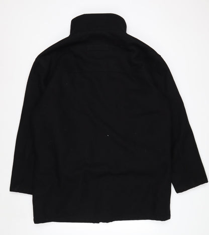 KARACOL Men's Black Wool Blend Mid-Length Overcoat XL