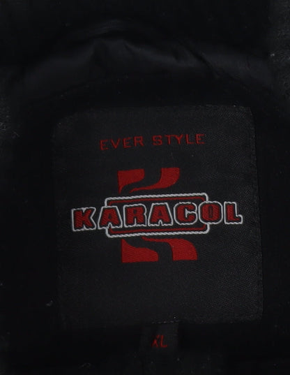 KARACOL Men's Black Wool Blend Mid-Length Overcoat XL