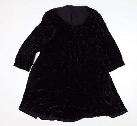 Grizas Women's Black Velvet A-Line Knee Length Dress S