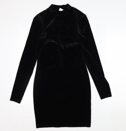 H&M Womens Black Velvet Bodycon Party Dress Size S Long Sleeve