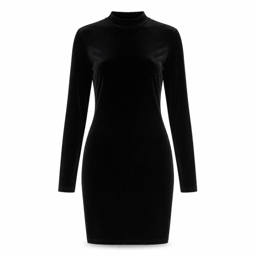 H&M Womens Black Velvet Bodycon Party Dress Size S Long Sleeve