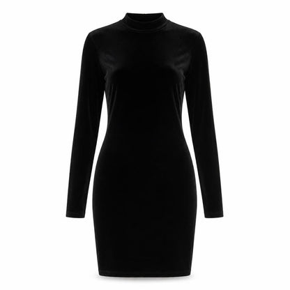 H&M Womens Black Velvet Bodycon Party Dress Size S Long Sleeve