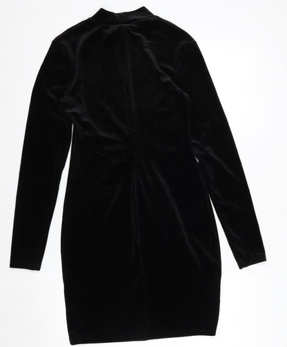 H&M Womens Black Velvet Bodycon Party Dress Size S Long Sleeve