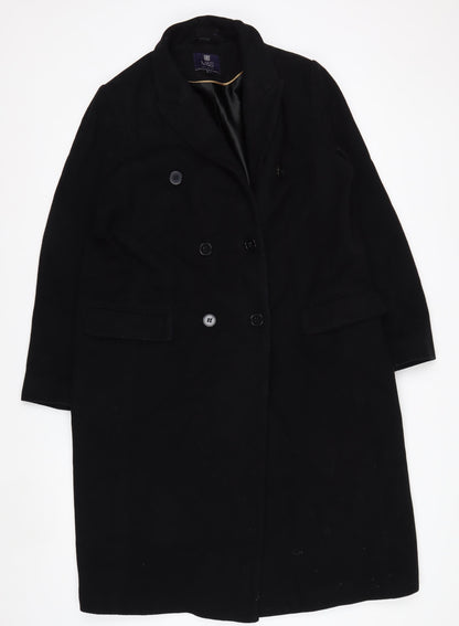 Marks and Spencer Womens Black Wool Cashmere Coat Size 16 Long Overcoat