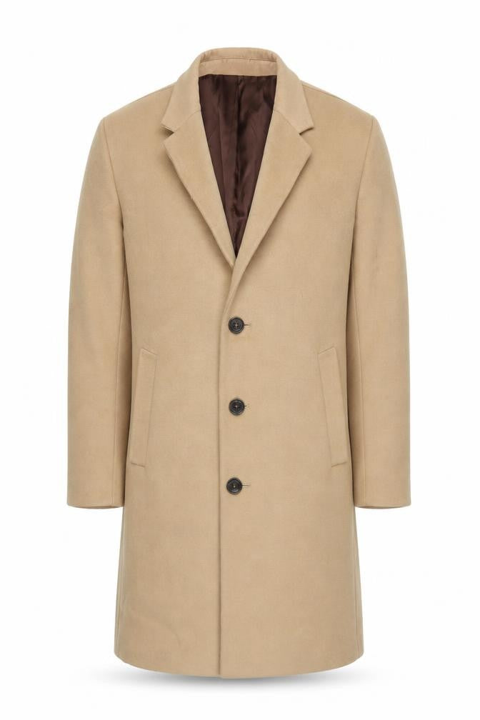 Primark Men’s Beige Wool Look Overcoat L Long Formal Jacket