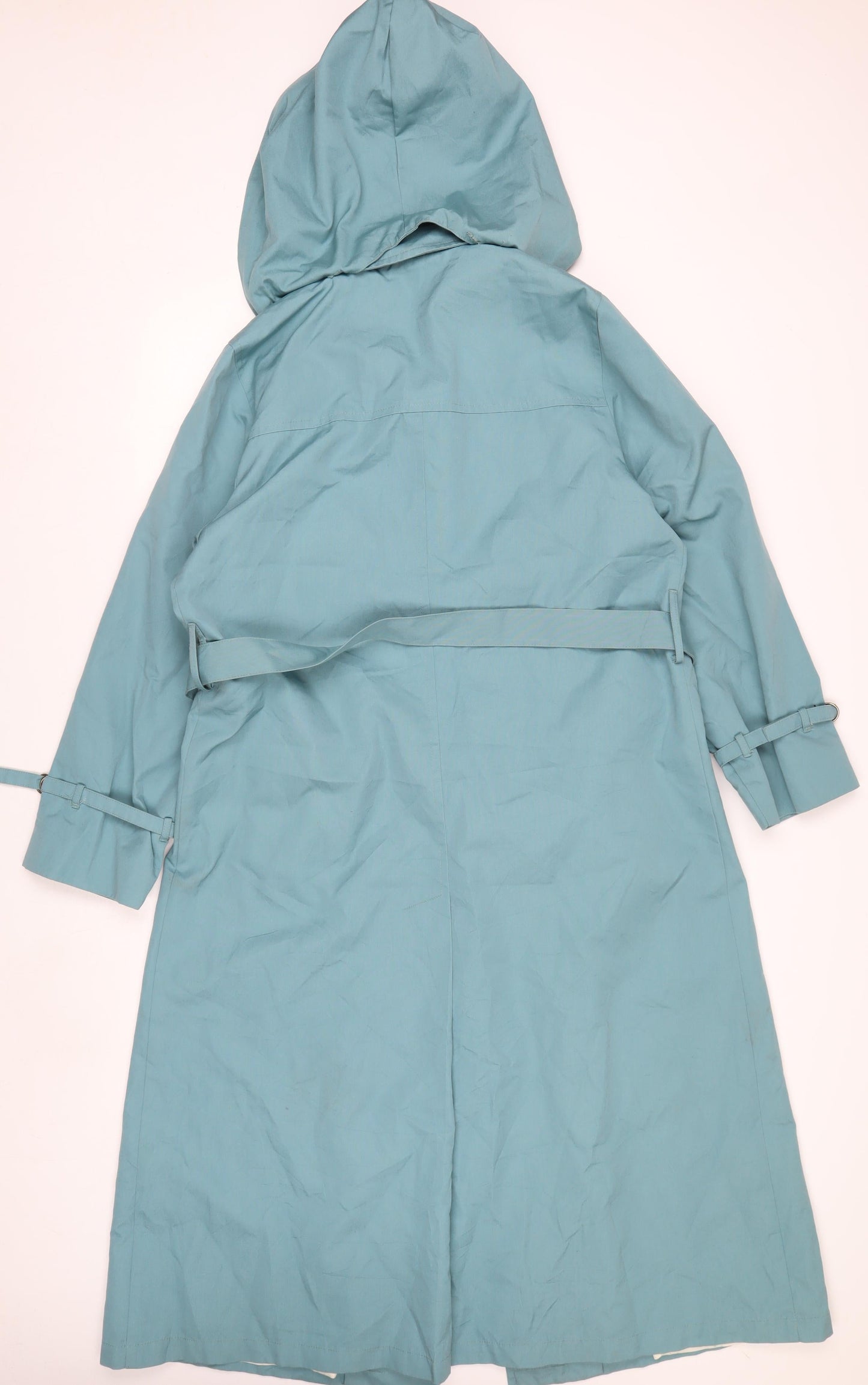London Fog Women Blue Long Hooded Belted Trench Coat M