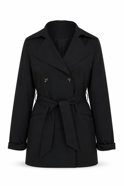 H&M Women Black XS Belted Trench Coat Polyester Classic Style