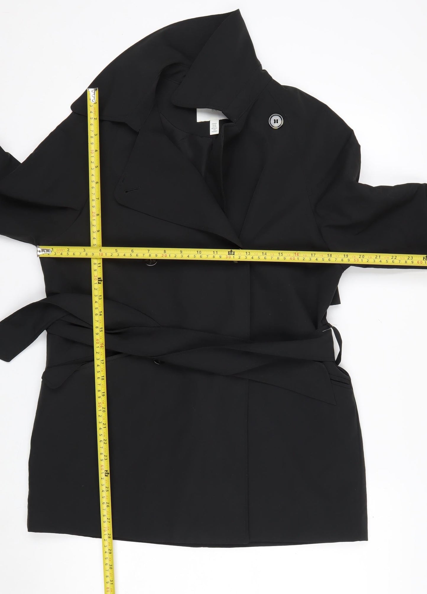 H&M Women Black XS Belted Trench Coat Polyester Classic Style