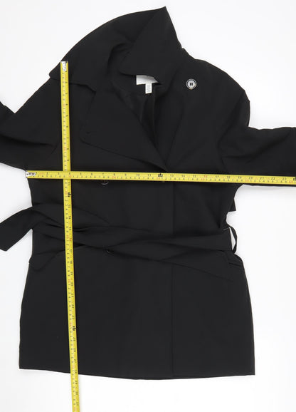 H&M Women Black XS Belted Trench Coat Polyester Classic Style