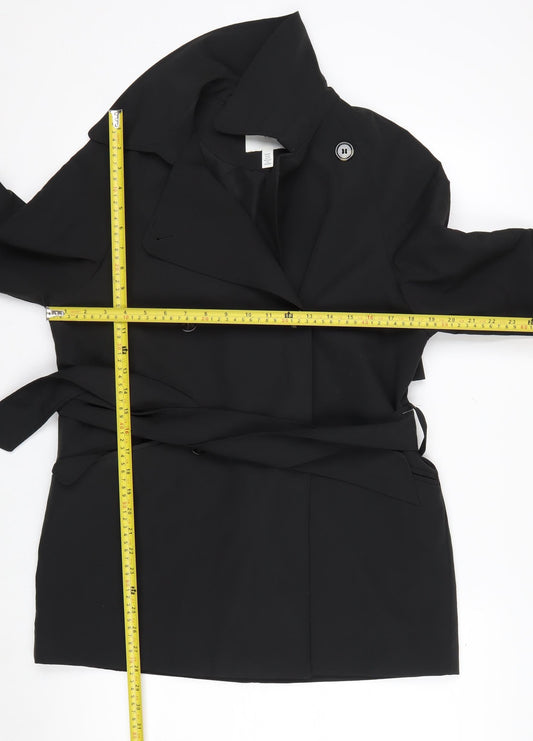 H&M Women Black XS Belted Trench Coat Polyester Classic Style