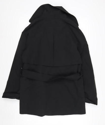 H&M Women Black XS Belted Trench Coat Polyester Classic Style