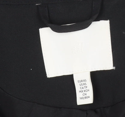 H&M Women Black XS Belted Trench Coat Polyester Classic Style