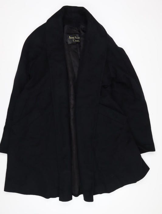 Anne Klein Women’s Black Wool Long Overcoat Size 12 Lined Classic
