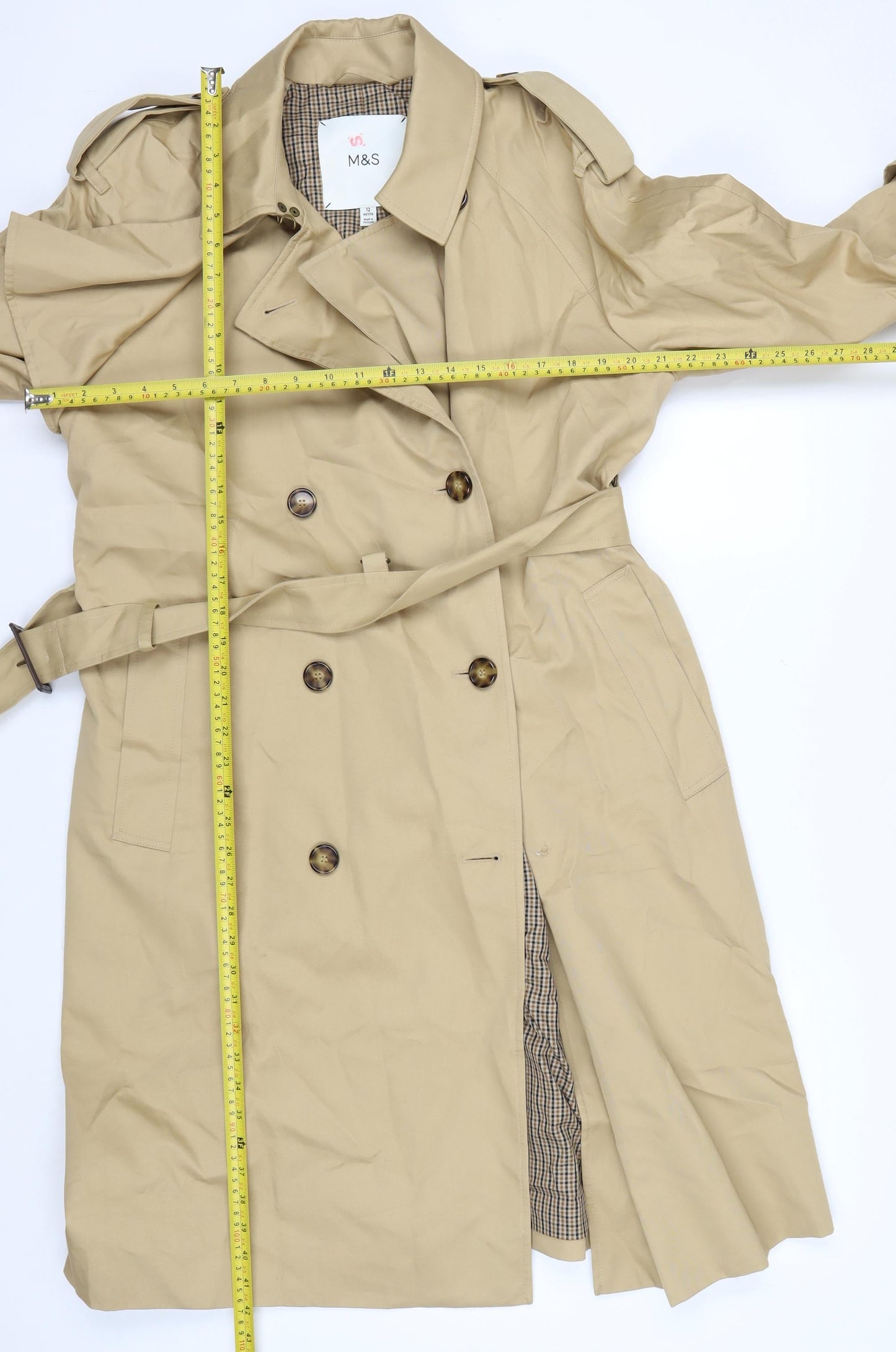 Marks and Spencer Women's Beige Trench Coat Size 12 Petite Cotton Belted