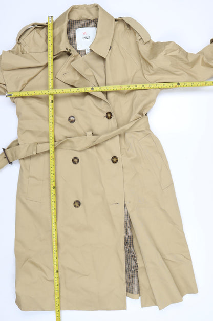 Marks and Spencer Women's Beige Trench Coat Size 12 Petite Cotton Belted