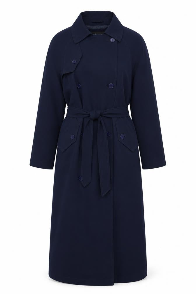 Totes Womens Blue Long Belted Trench Coat Size 10 Waterproof Classic